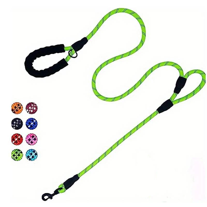 Laisse en corde robuste pour chien – Double poignées confort + bandes réfléchissantes, 1m80