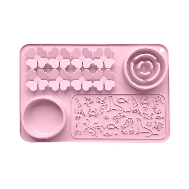 Tapis de Léchage & Gamelle 2-en-1 pour Chien – Silicone Antidérapant avec Ventouses, Anti-Glouton & Étanche