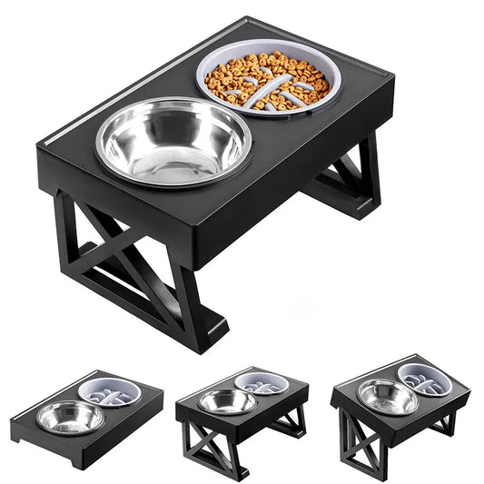 Gamelle Surélevée Réglable pour Chien – Support Pliable avec Bols Inox, 3 Hauteurs Ajustables
