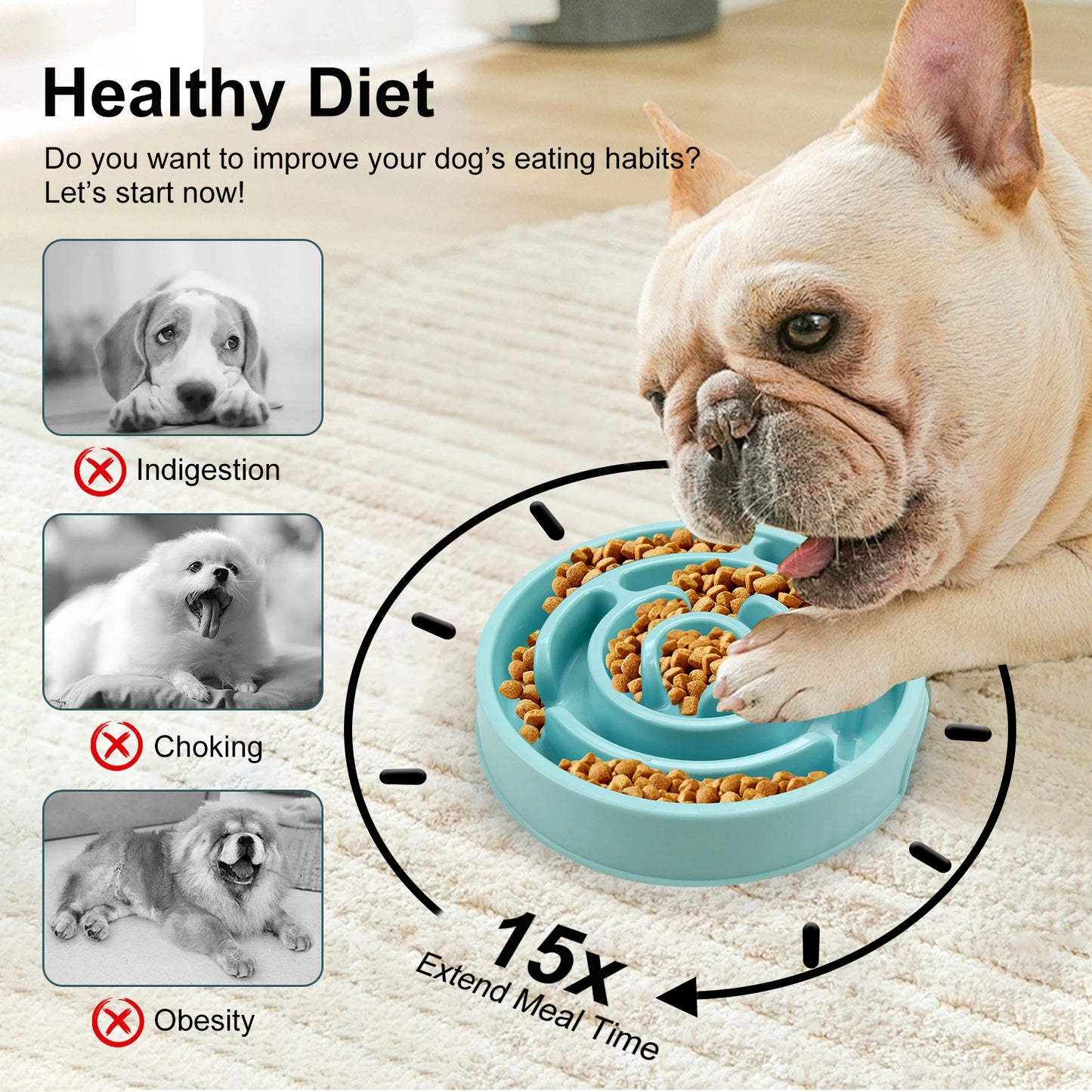 Bol Anti-Glouton pour Chien – Gamelle Antidérapante, Ralentit l’Alimentation, Évite les Ballonnements