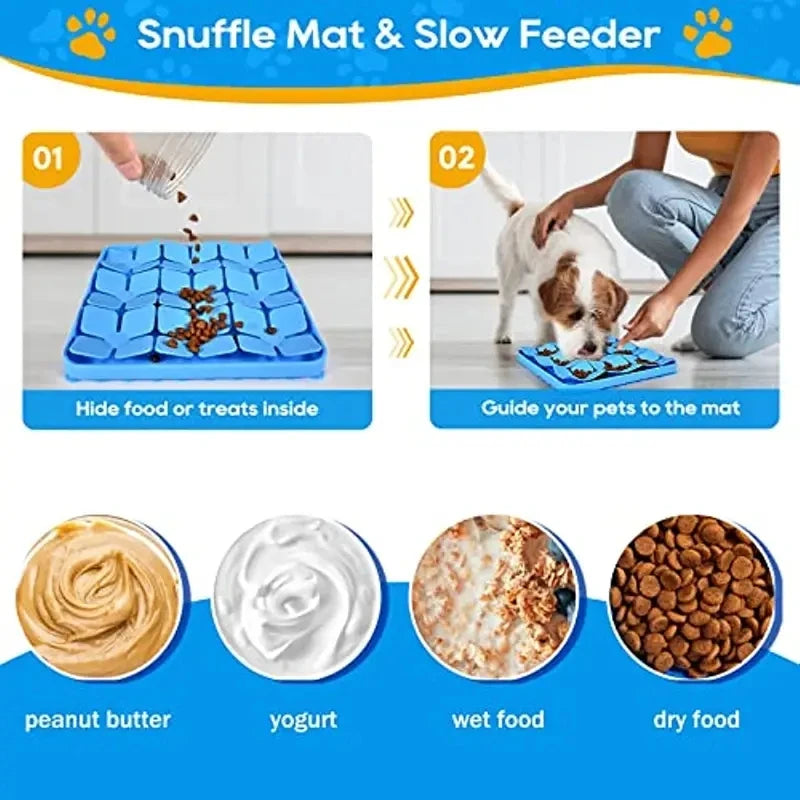 Tapis de Léchage et Fouille en Silicone – Gamelle Lente & Anti-Stress avec Ventouses pour Chiens