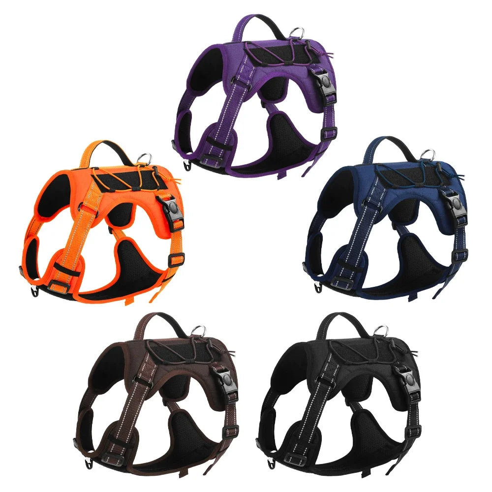 Harnais multifonction réfléchissant pour chien – Nylon réglable, confort & contrôle