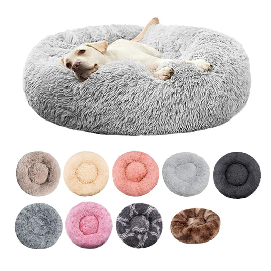 Lit rond apaisant en peluche pour chien et chat – Doux, chaud et lavable (40 à 90 cm)