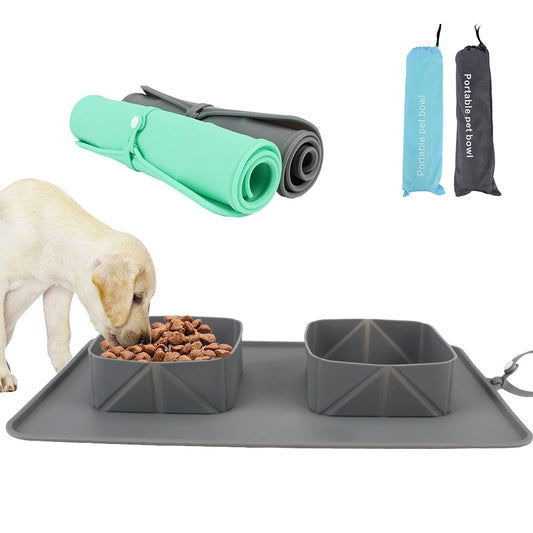 Gamelle Double Pliable en Silicone – Bol Portable pour Chien, Idéal Voyage & Plein Air