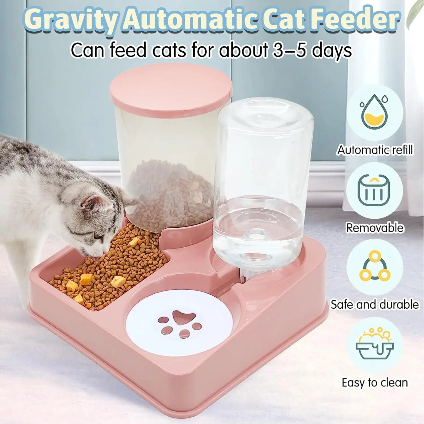 Distributeur Automatique 2-en-1 pour Chien & Chat – Gamelle Nourriture et Eau par Gravité