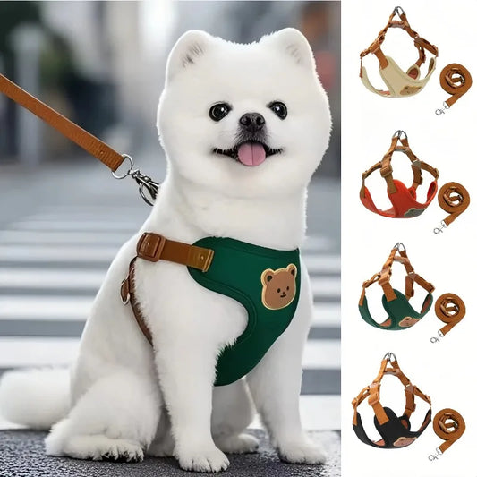 Ensemble harnais + laisse respirant – Pour petits & moyens chiens (Chihuahua, Bouledogue, Chiot)