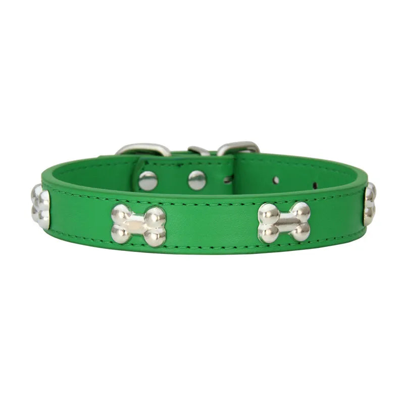 Collier pour Chien en Cuir avec Breloque Os – Durable, Confortable et Coloré