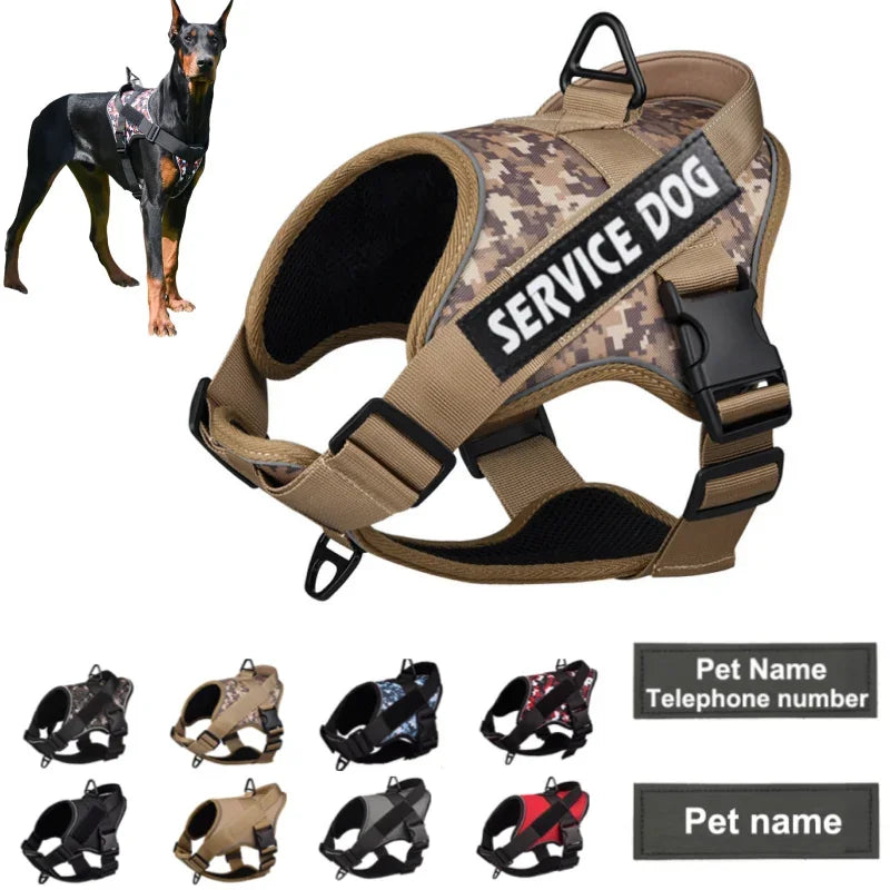 Harnais tactique personnalisé pour chien, étiquettes nominatives personnalisées, sans traction, respirant, réglable, pour chien de taille moyenne et grande