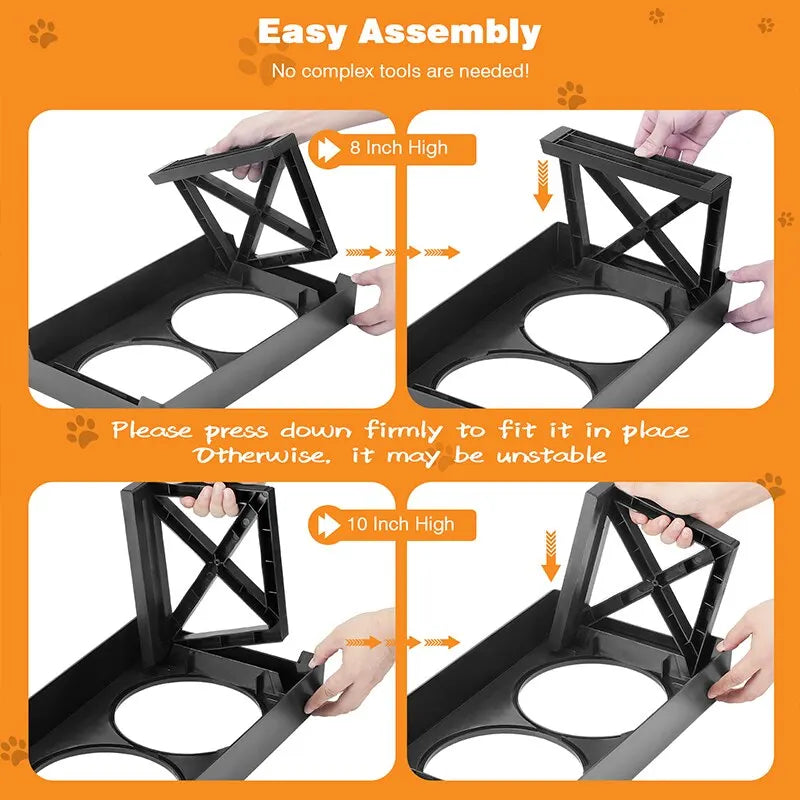 Gamelle Surélevée Réglable pour Chien – Support Pliable avec Bols Inox, 3 Hauteurs Ajustables